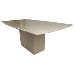 Impressive Vintage Pedestal Base Travertine Dining Table