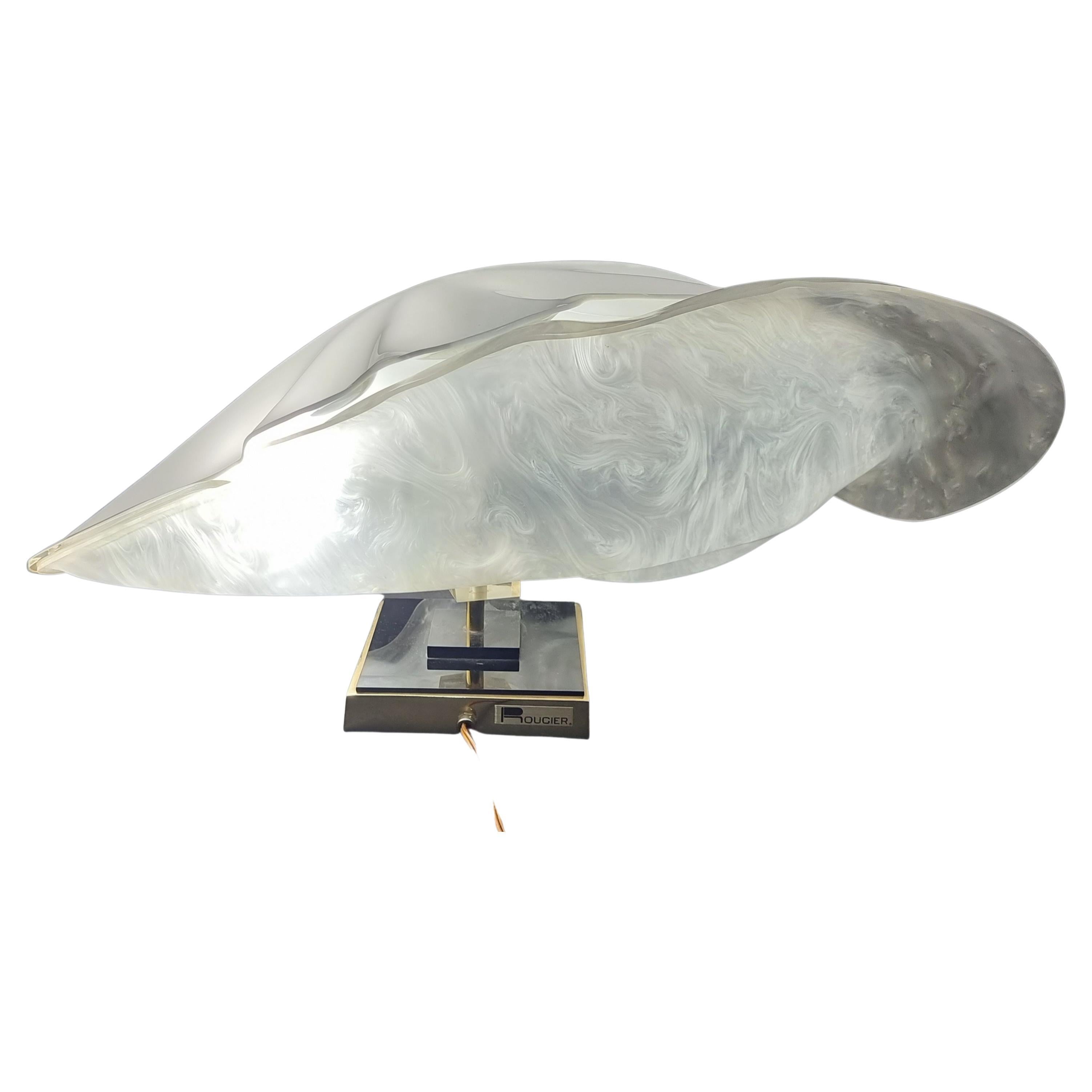 Impressive Vintage Roger Rougier Acrylic Shell Form Table Lamp For Sale