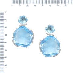 Impressive White Diamond Blue Topaz-Fantasy 18 Karat Gold Drop Earrings