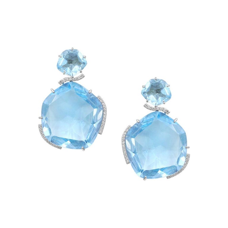Impressive White Diamond Blue Topaz-Fantasy 18 Karat Gold Drop Earrings ...