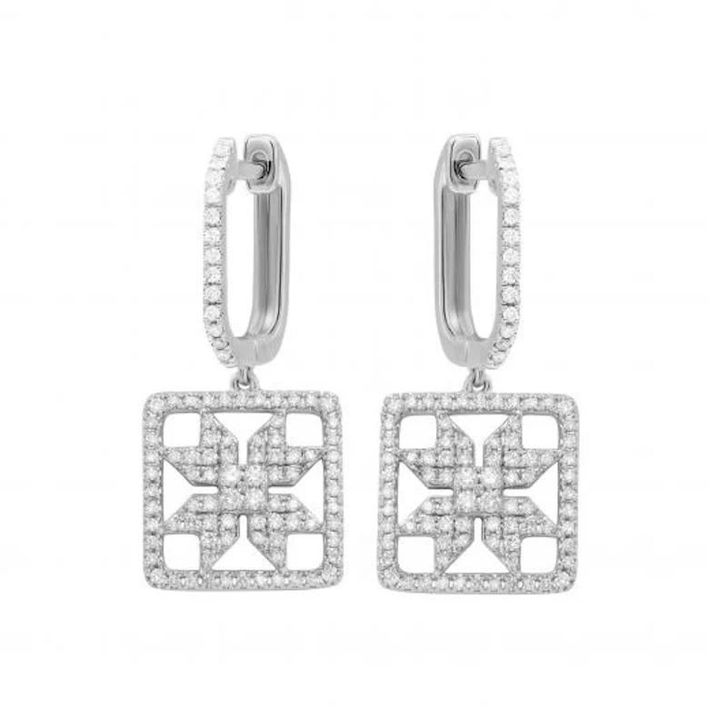 Round Cut Impressive White Diamond White 14K Gold Dangle Earrings for Her For Sale
