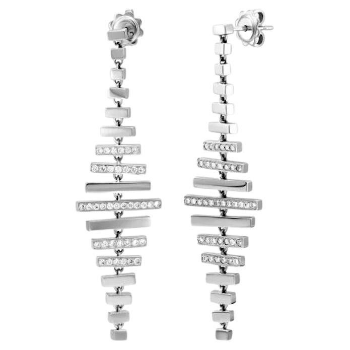 Impressive White Diamond White 18K Gold Dangle Earrings for Her For Sale