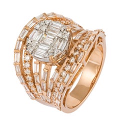 Impressive White Pink 18K Gold White Diamond Ring For Her