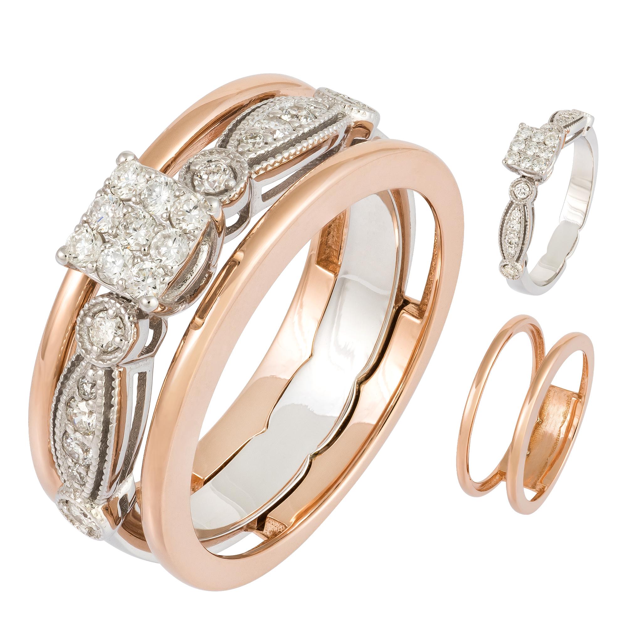 For Sale:  Impressive White Pink 18K Gold White Diamond Ring for Her 3