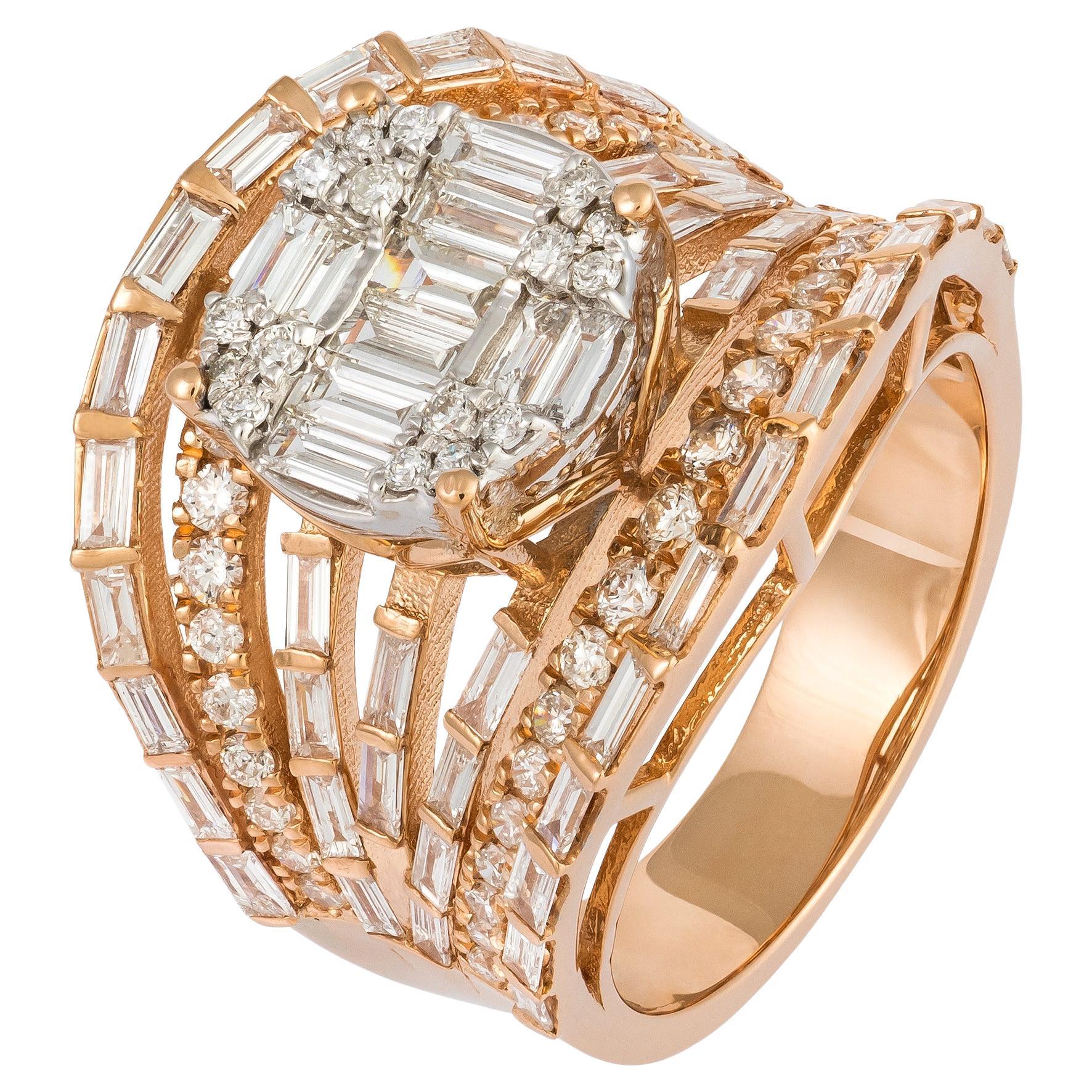 Impressive White Pink 18K Gold White Diamond Ring For Her