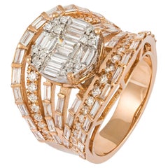 Impressive White Pink 18K Gold White Diamond Ring For Her