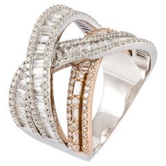 Beeindruckender Ring aus 18 Karat Gold mit weißem, rosa und weißem Diamanten für sie