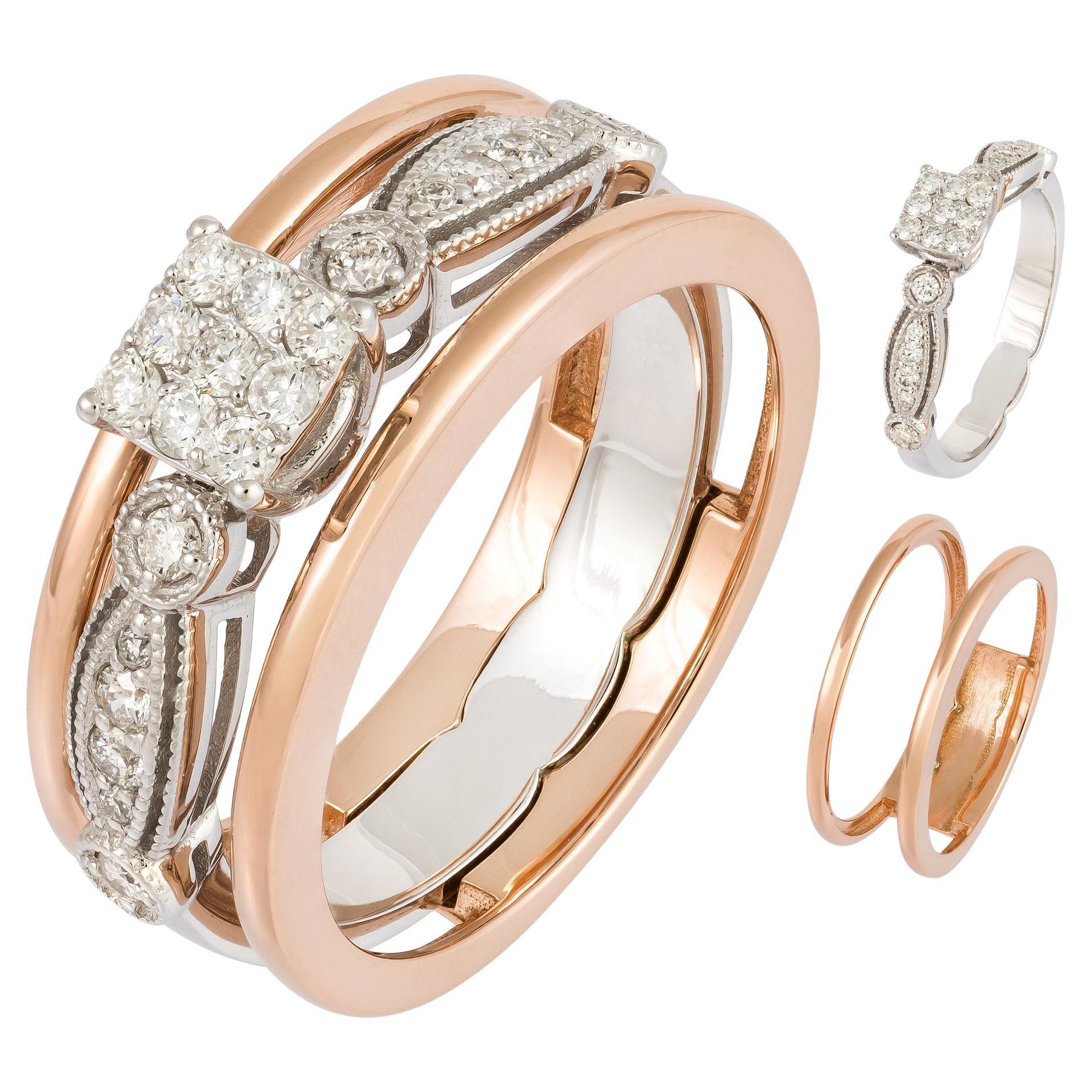 For Sale:  Impressive White Pink 18K Gold White Diamond Ring for Her