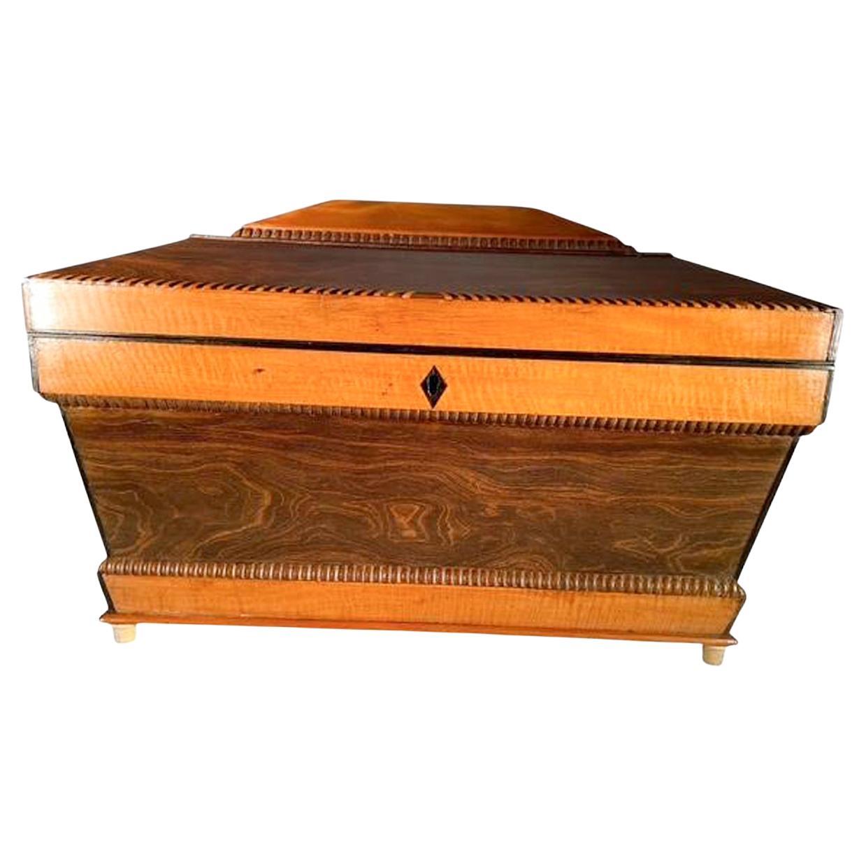 Impressive William IV Sarcophagus Form Tea Caddy in Contrasting Exotic Woods For Sale