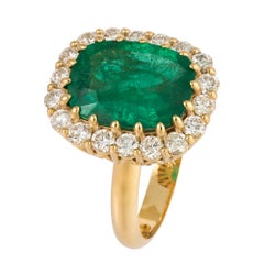 Impressionante anello in oro giallo 18K con smeraldo e diamante bianco per lei