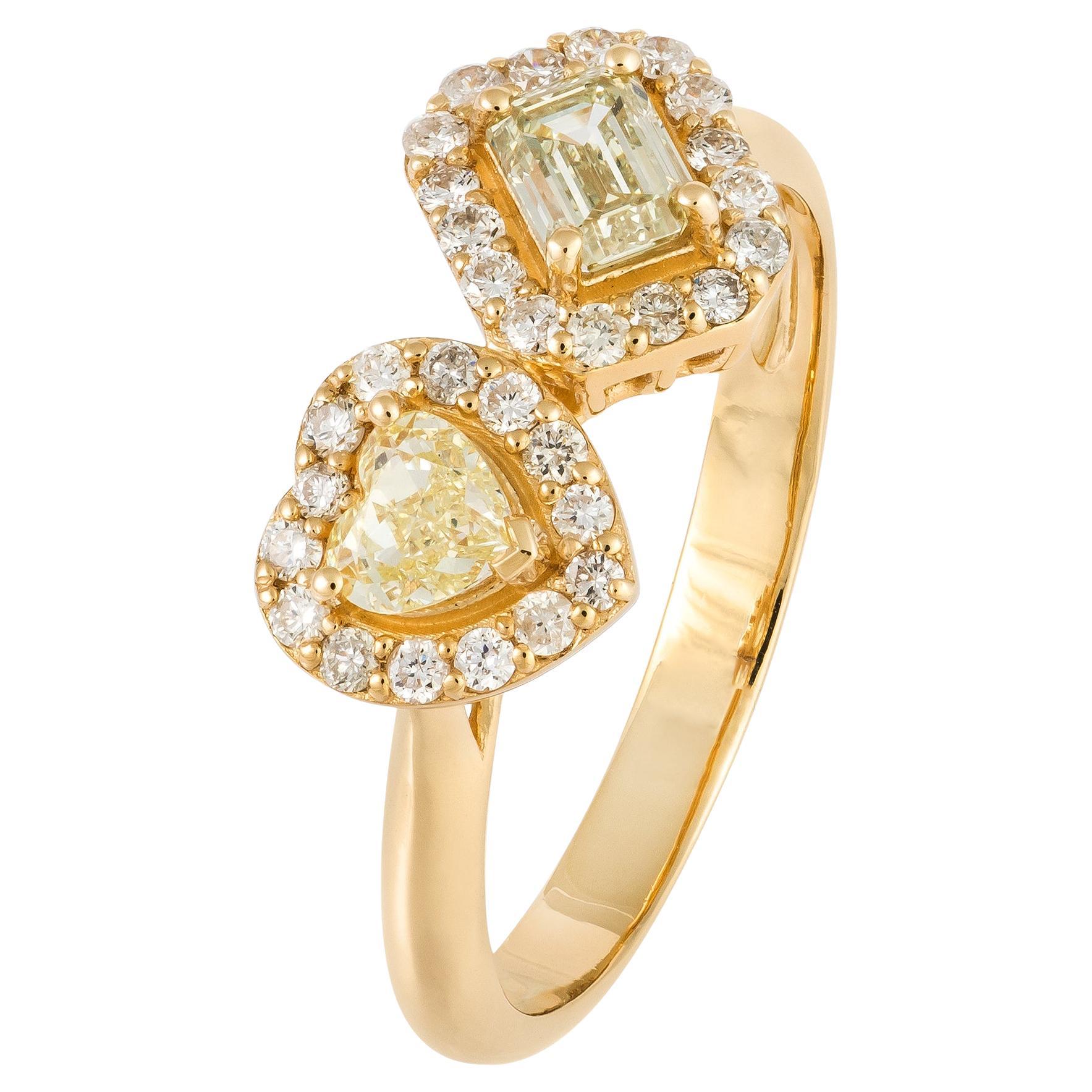Impressive Yellow 18K Gold White Yellow Diamond Ring For Her
