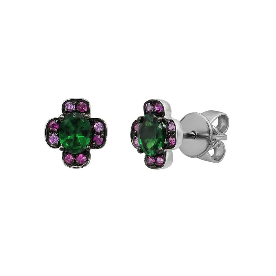 Ring White Gold 14 K (Marching Earrings Available)

Tsavorite 3-0,28ct
Diamond 24-RND-0,11- G/VS2A 
Yellow Sapphire 1-0,04ct
Ruby 12-0,69ct
Sapphire 19-0,37ct

Weight 3.76 grams
Size 17

With a heritage of ancient fine Swiss jewelry traditions,