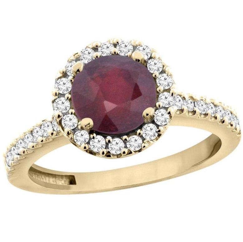 Round Cut Impressive Yellow Gold Diamond Ruby Engagement Ring for Her For Sale