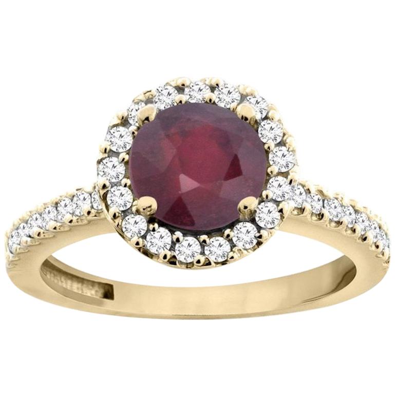 Impresionante Anillo de Compromiso de Oro Amarillo con Diamante y Rubí para Ella