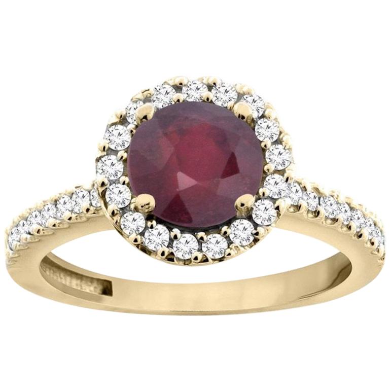 Impressive Yellow Gold Diamond Ruby Engagement Ring for Her For Sale