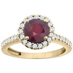 Impresionante Anillo de Compromiso de Oro Amarillo con Diamante y Rubí para Ella
