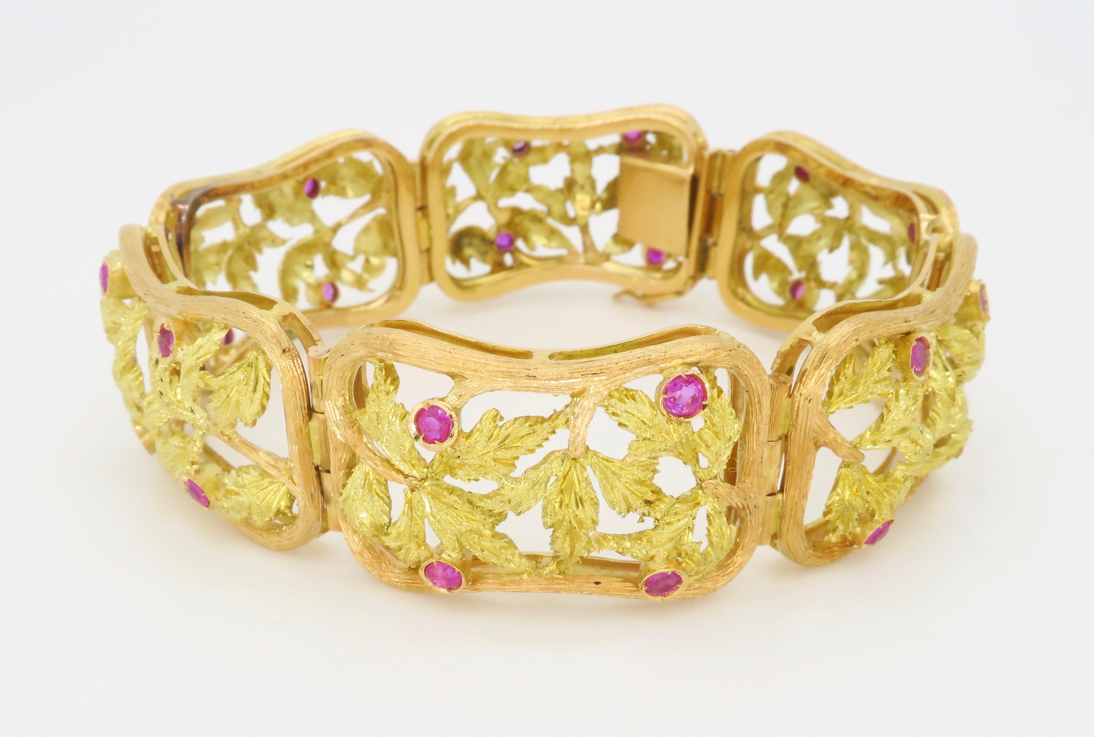 Impressive Yellow & Green Gold Bracelet Crafted with Rubies 5