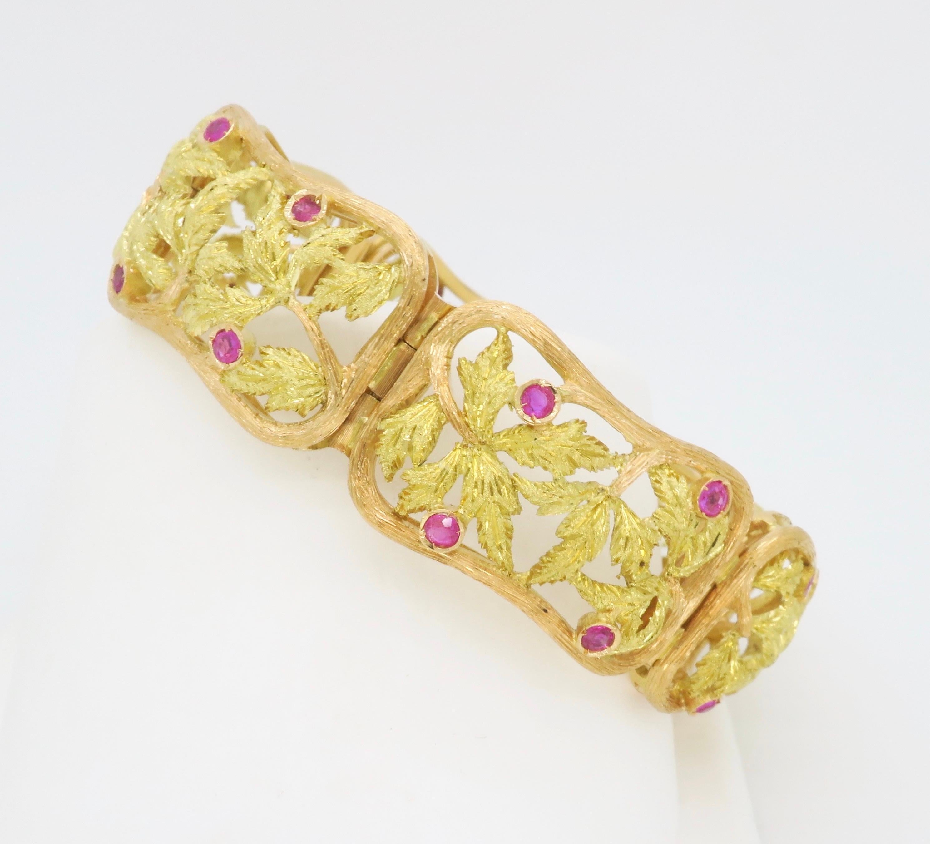 Impressive Yellow & Green Gold Bracelet Crafted with Rubies 6