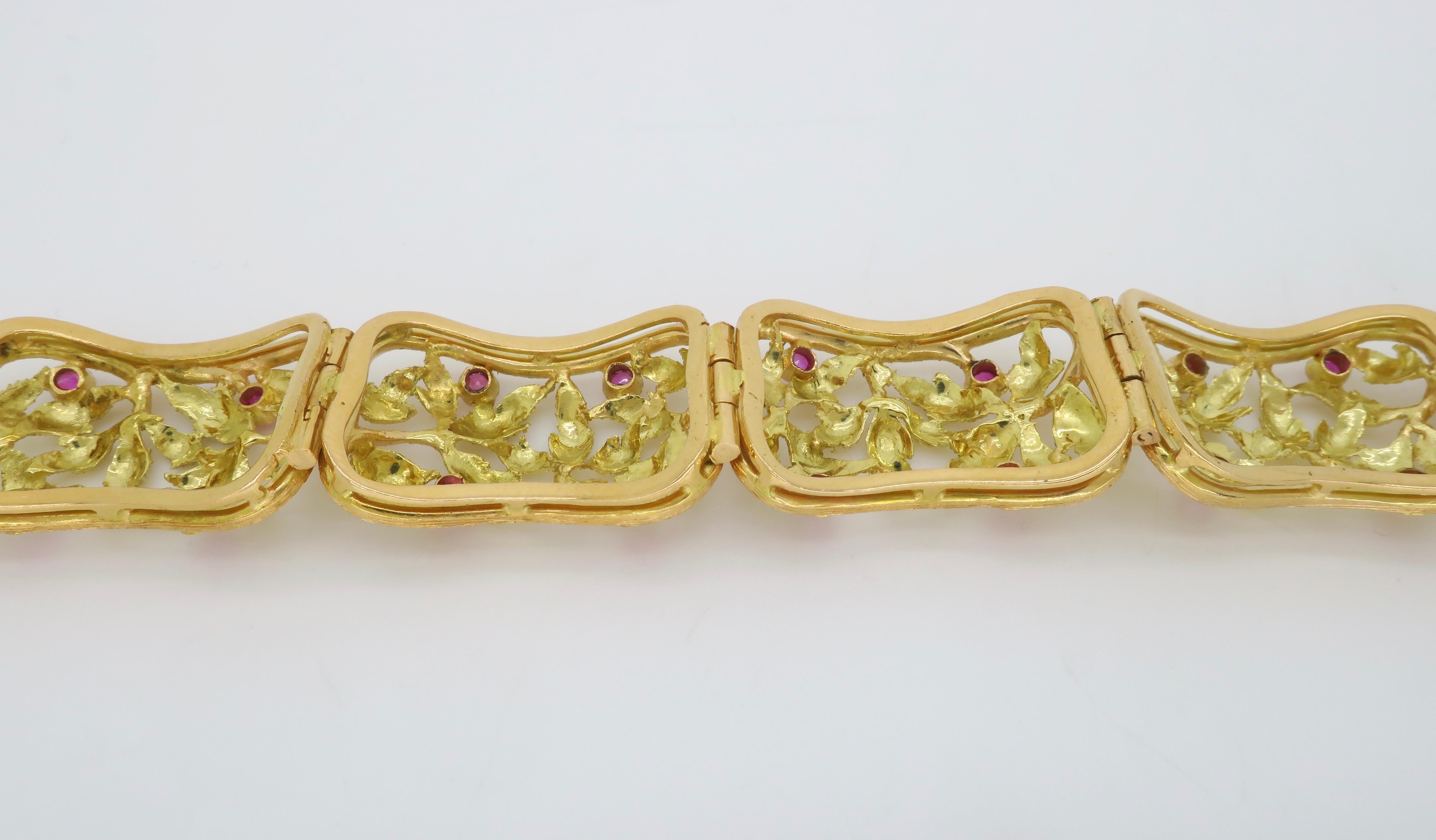 Impressive Yellow & Green Gold Bracelet Crafted with Rubies 1