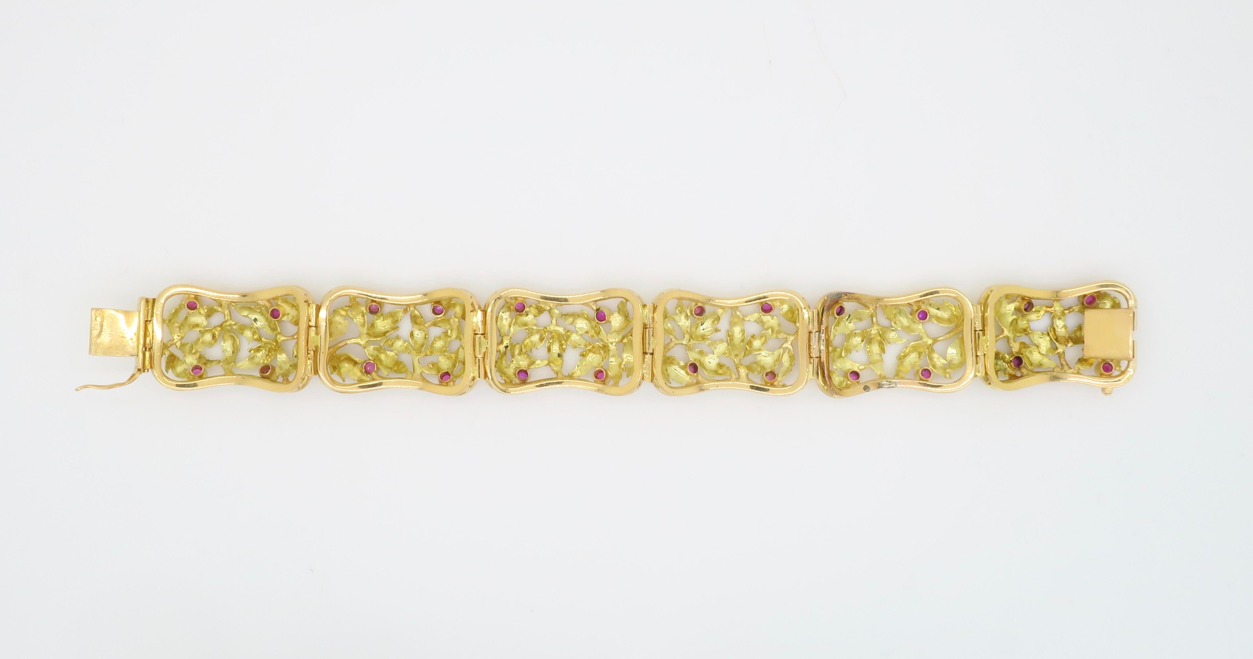 Impressive Yellow & Green Gold Bracelet Crafted with Rubies 2