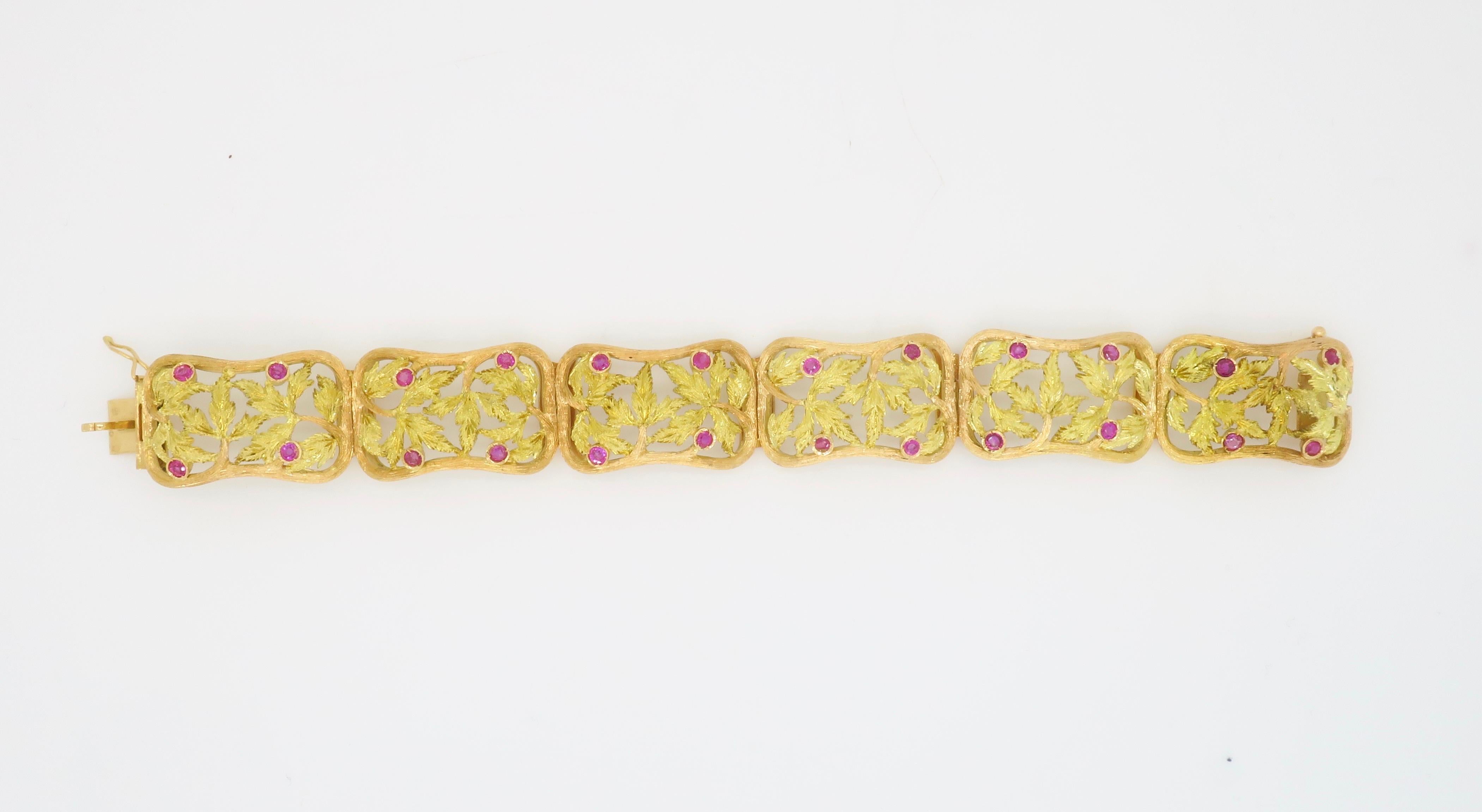 Impressive Yellow & Green Gold Bracelet Crafted with Rubies 3