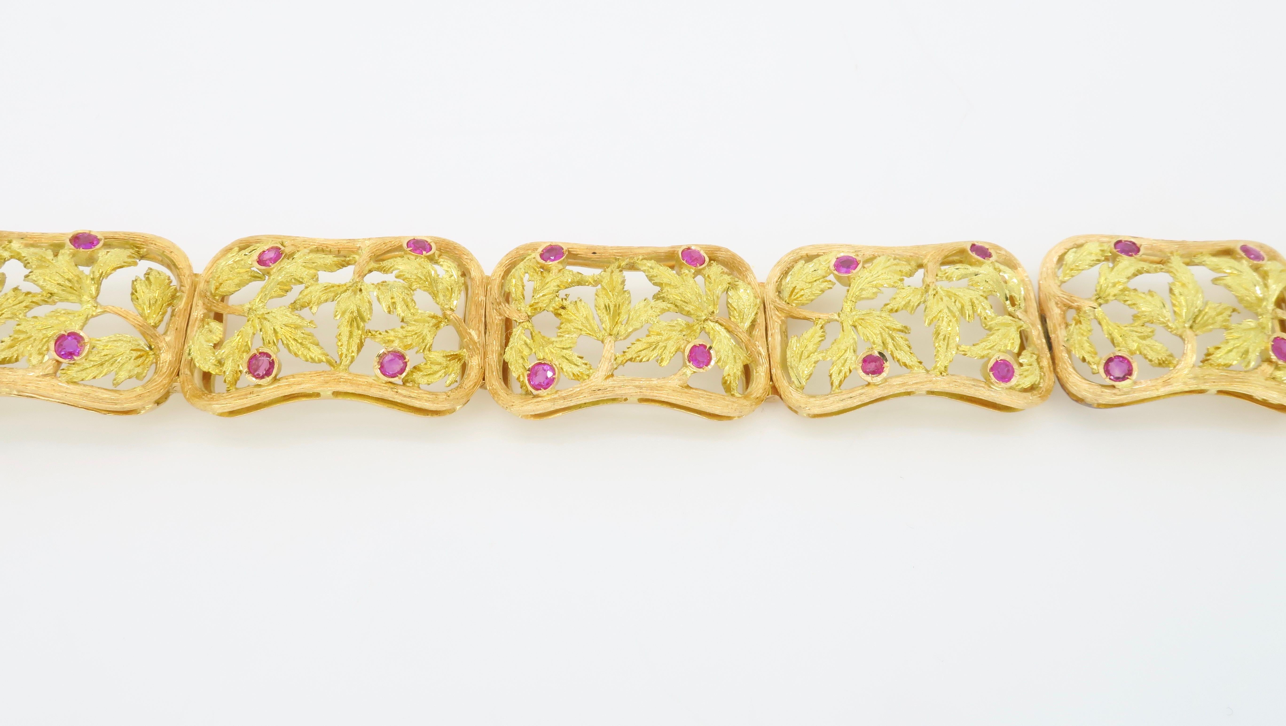 Impressive Yellow & Green Gold Bracelet Crafted with Rubies 4