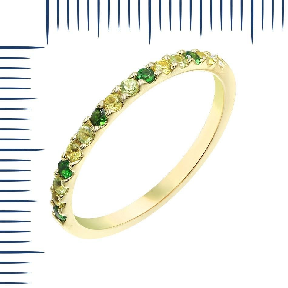 Ring Yellow Gold 14 K 

Diamond 1-RND-0,02-G/VS1A
Yellow Sapphire 5-0,12ct
Tsavorite 5-0,12ct
Chrysolite 4-0,08ct

Weight 1,66 grams
Size 17,2

With a heritage of ancient fine Swiss jewelry traditions, NATKINA is a Geneva based jewellery brand,