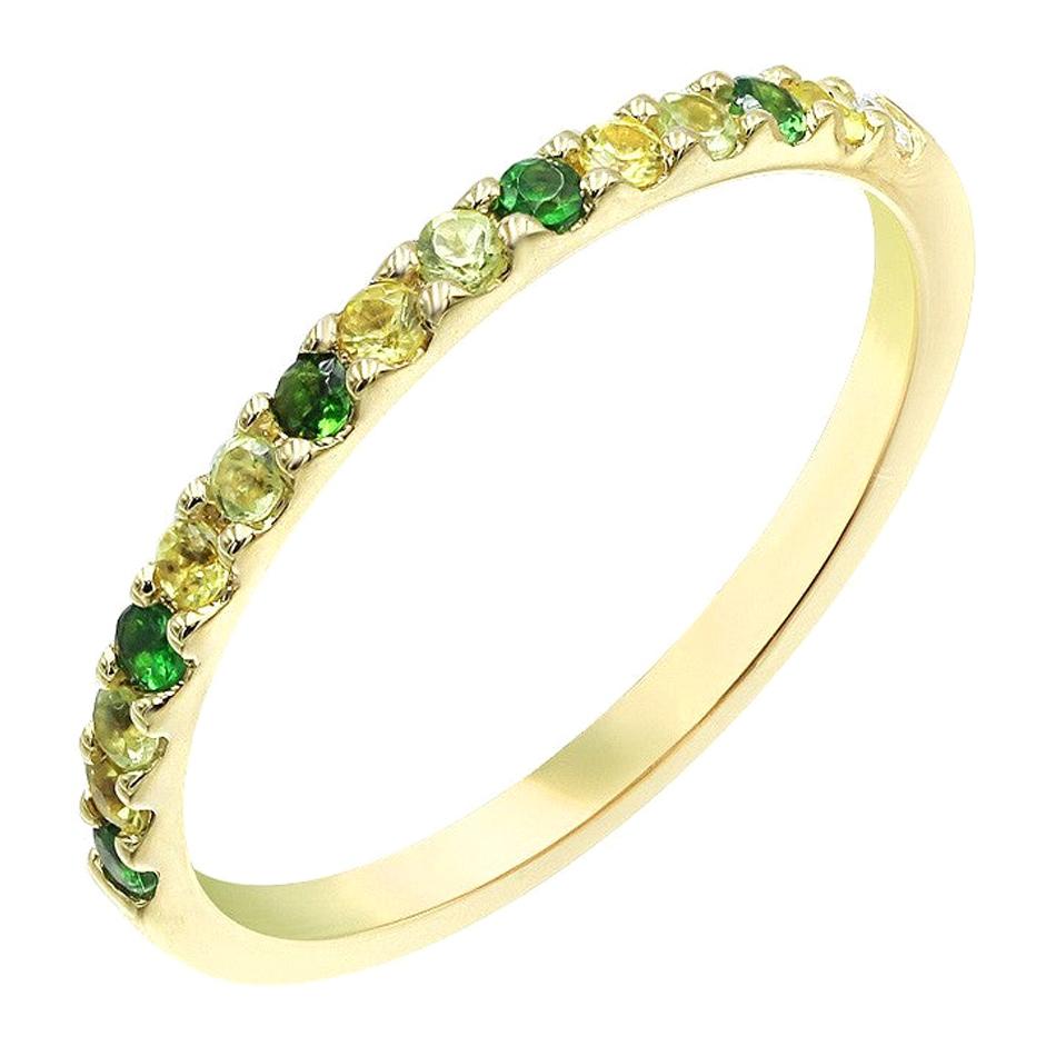 Impresionante Anillo de Oro Amarillo Zafiro Amarillo Tsavorita Crisolita Diamante