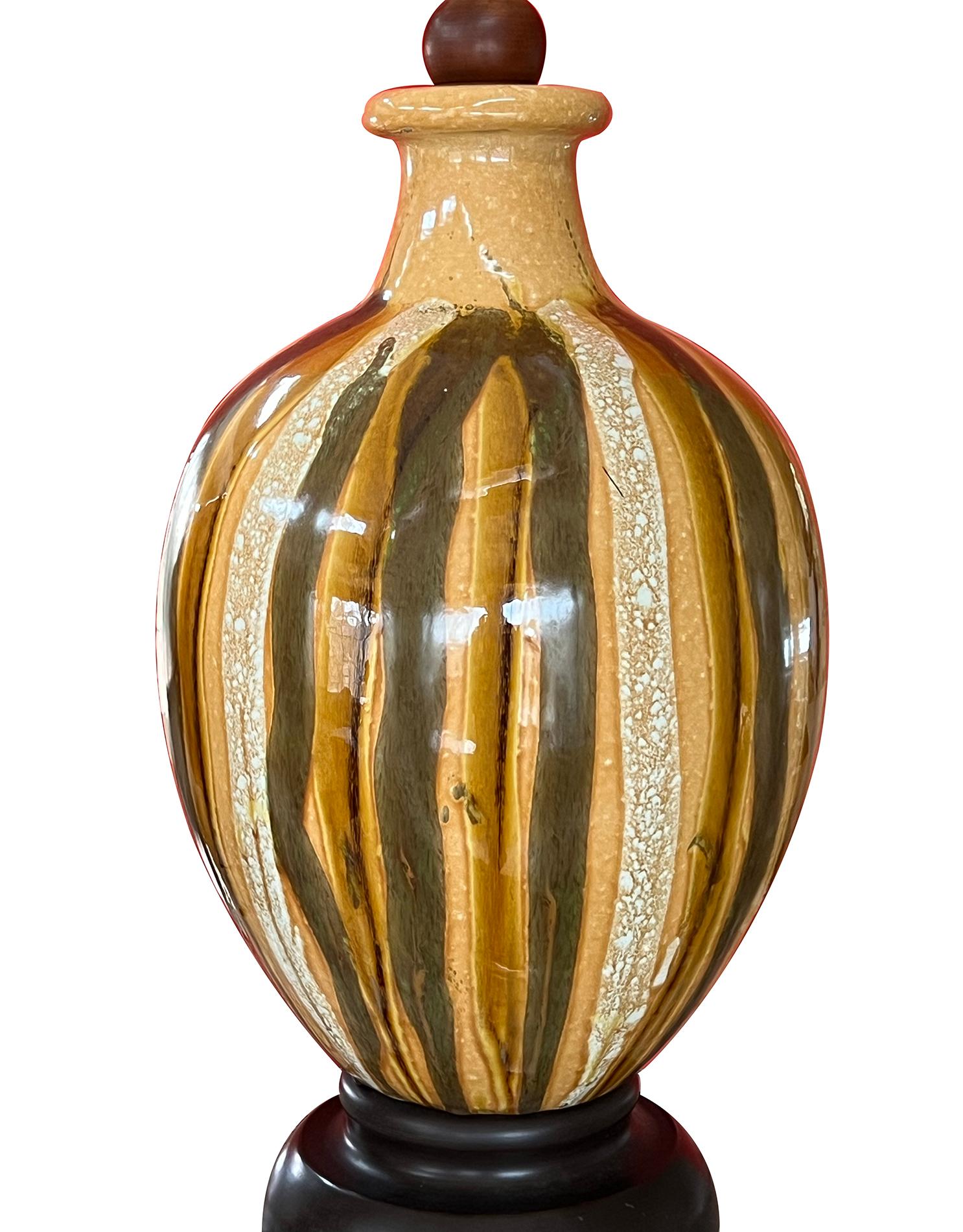 Modern Impressively Large 1960s Ovoid-form Drip-Glaze Ceramic Lamps For Sale