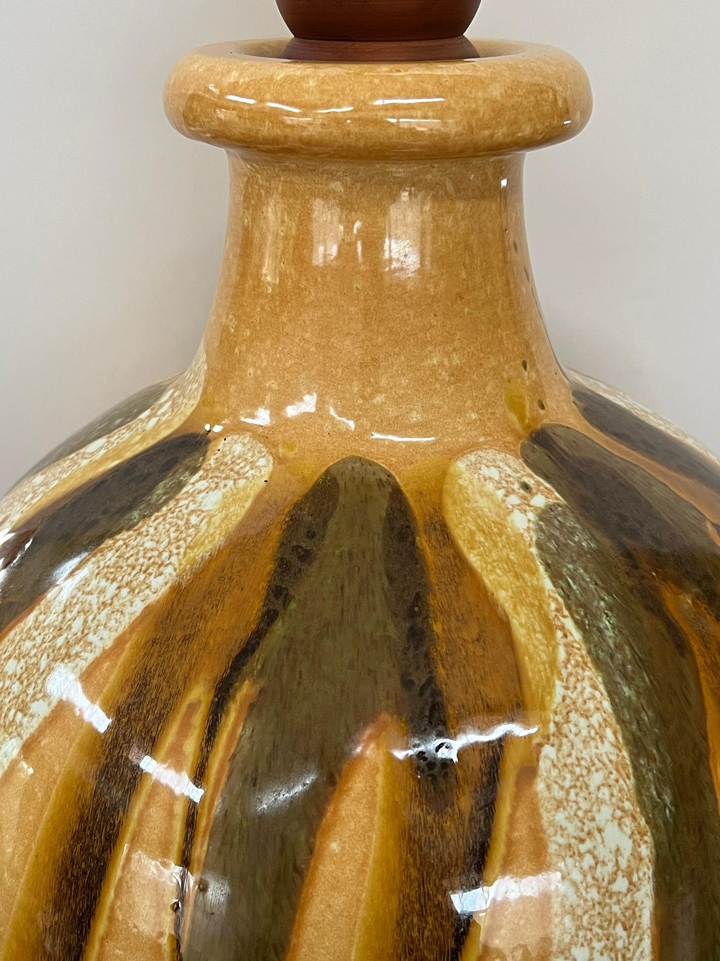 Glazed Impressively Large 1960s Ovoid-form Drip-Glaze Ceramic Lamps For Sale