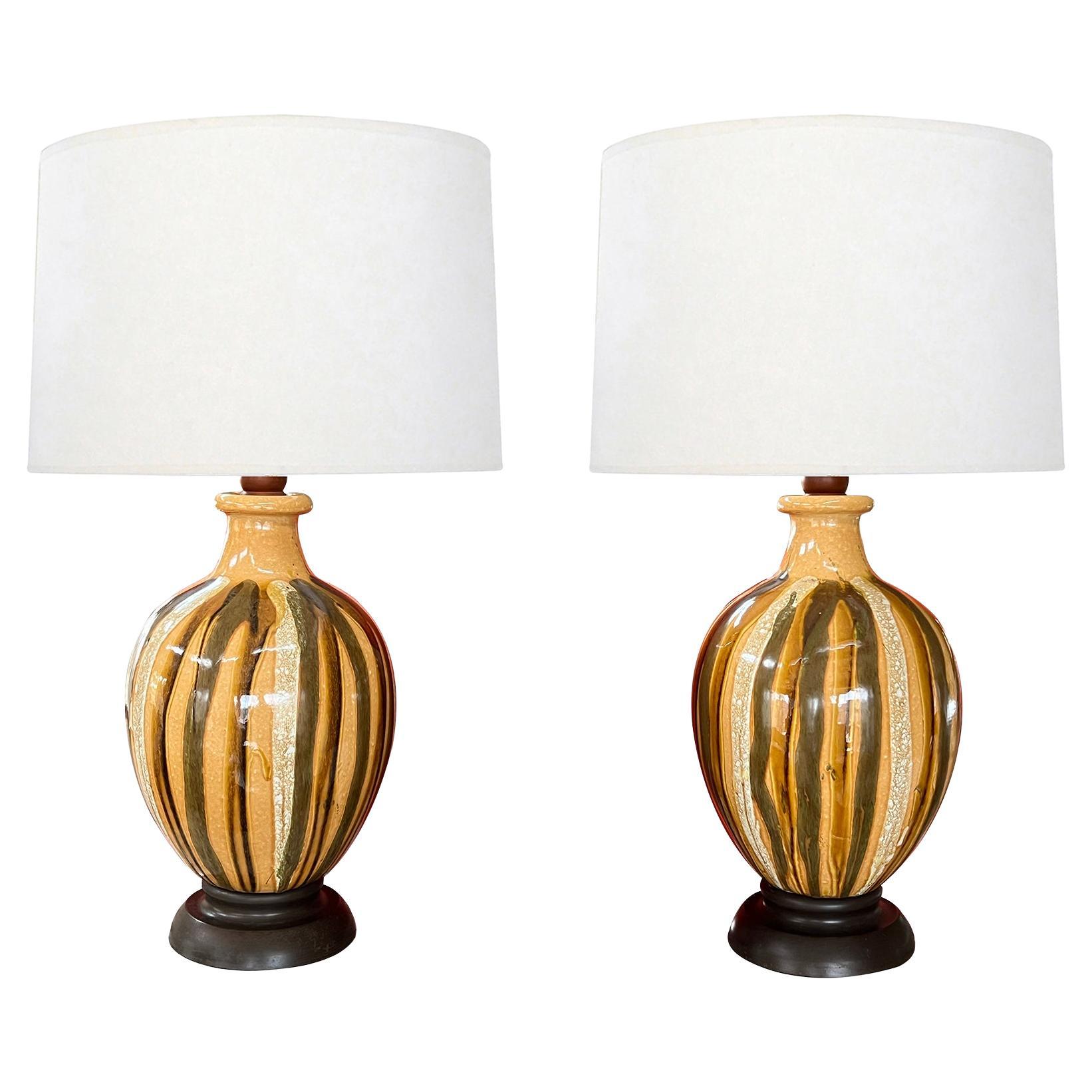 Impressively Large 1960s Ovoid-form Drip-Glaze Ceramic Lamps For Sale