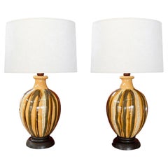 Retro Impressively Large 1960s Ovoid-form Drip-Glaze Ceramic Lamps