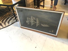 Beeindruckend große antike Diorama- oder Schattenbox eines Segelgefäßes