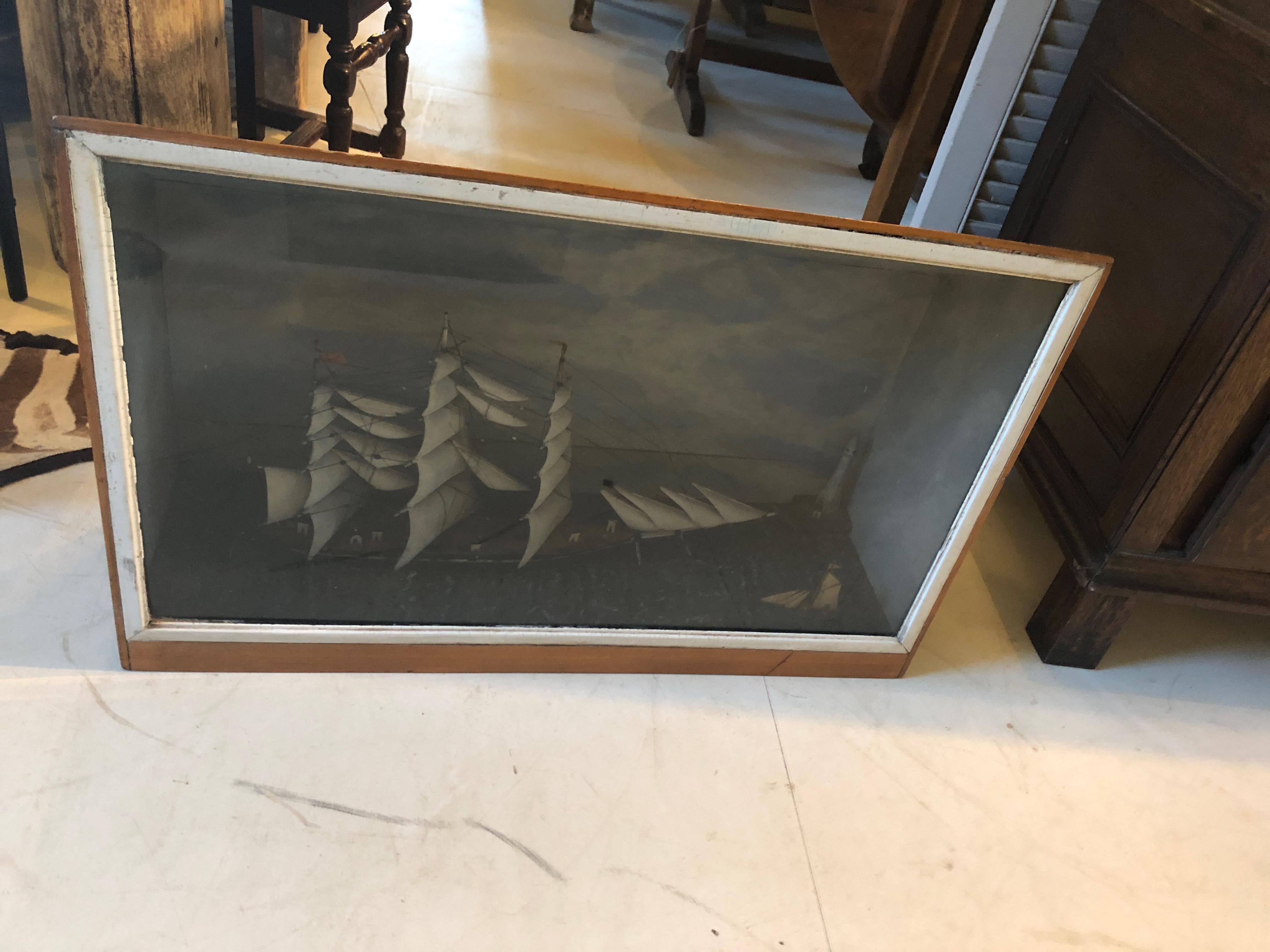 19th Century Impressively Large Antique Diorama or Shadow Box of Sailing Vessel For Sale