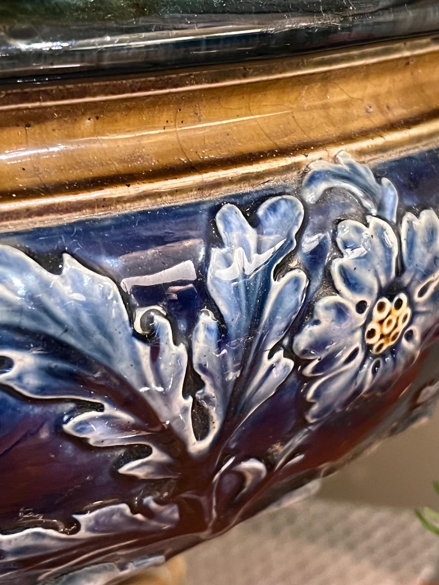 Impressively Large English Cobalt Blue Glazed Footed Urn In Good Condition For Sale In San Francisco, CA
