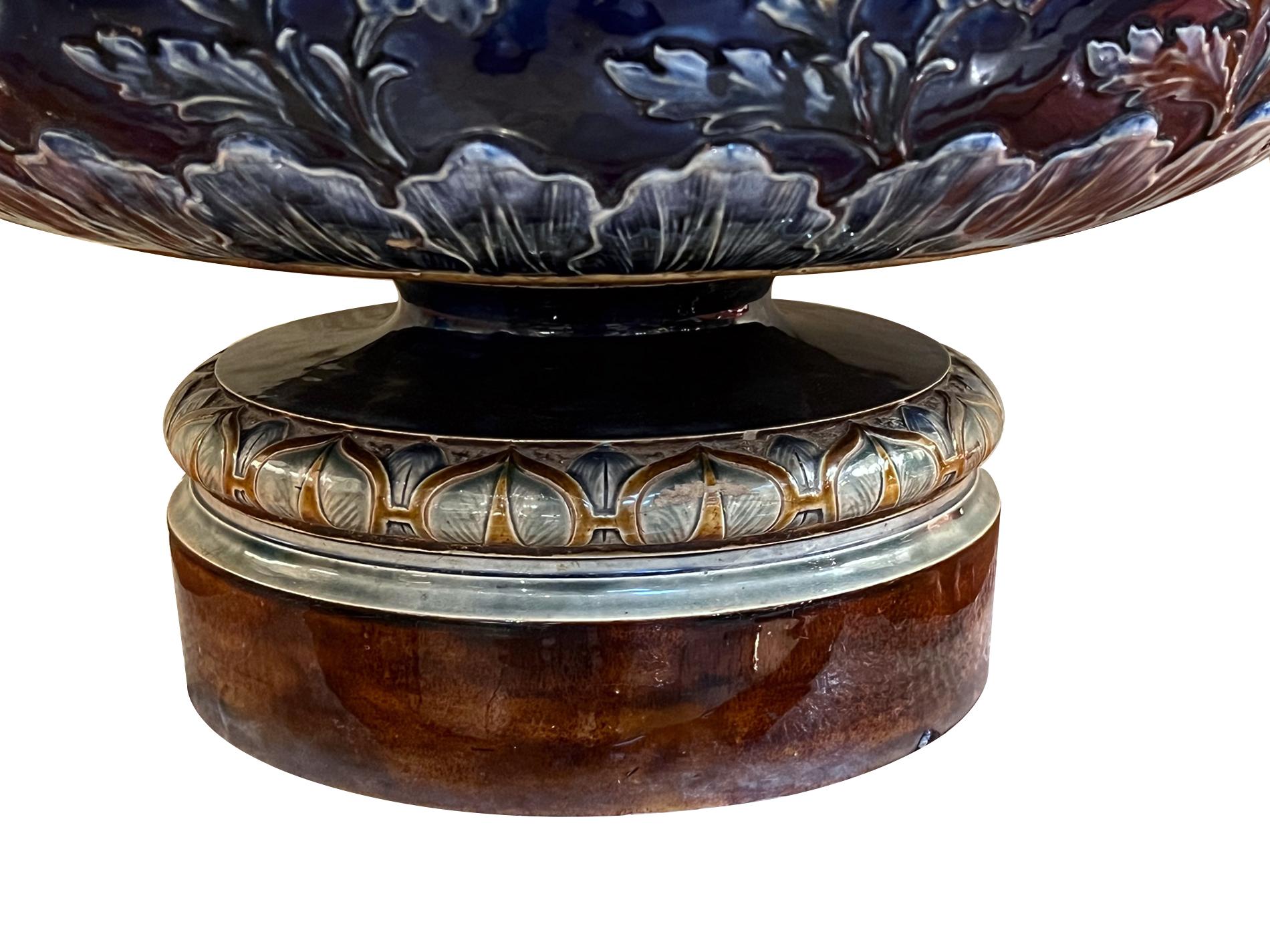Early 20th Century Impressively Large English Cobalt Blue Glazed Footed Urn For Sale