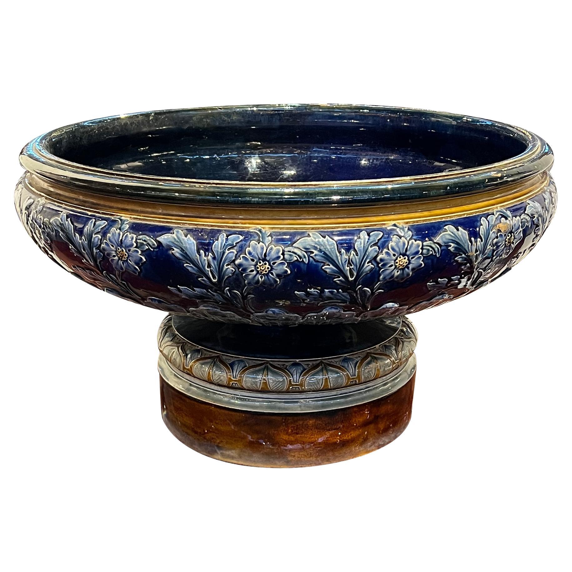 Impressively Large English Cobalt Blue Glazed Footed Urn For Sale