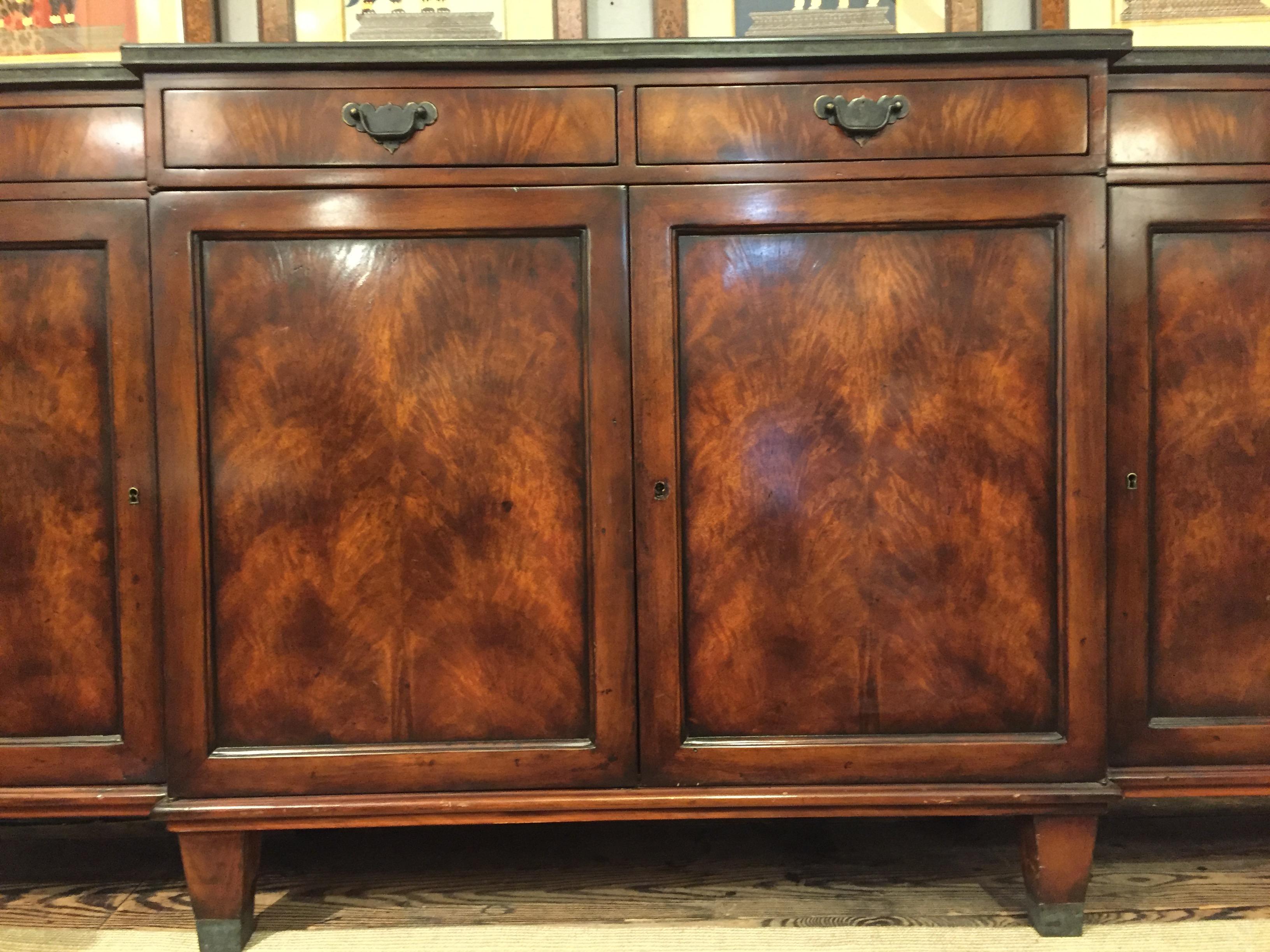 American Impressively Large Flame Mahogany Regency Style Sideboard by Theodore Alexander