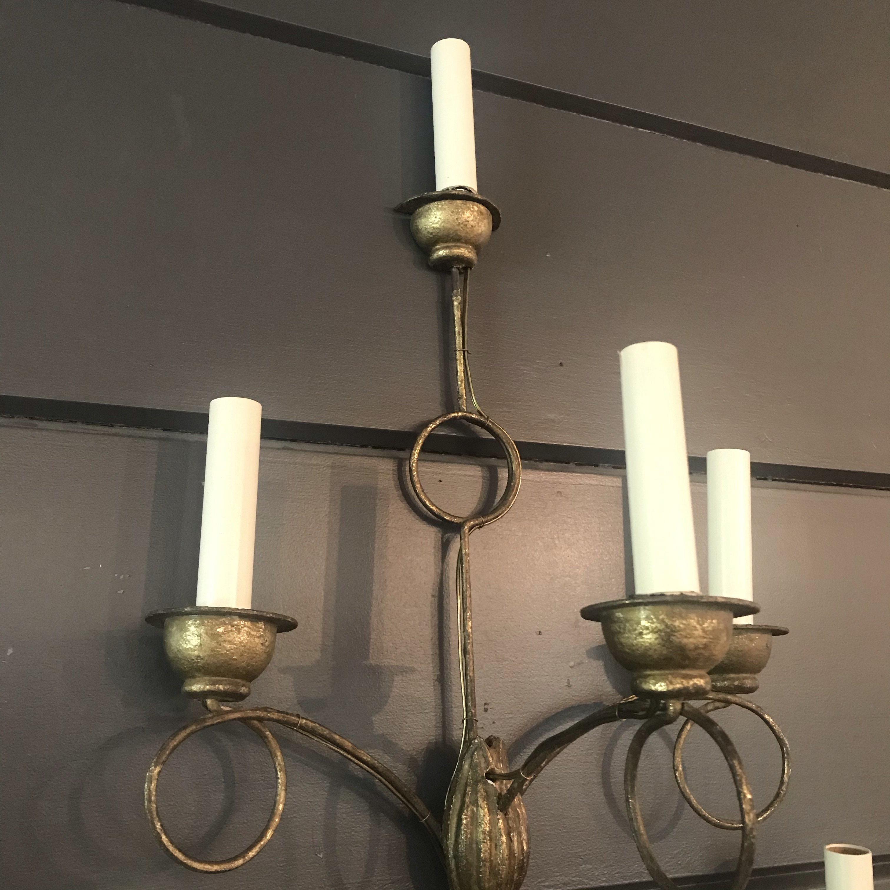 Impressively Large French Gold Seven-Light Wooden Water Gilt Sconces In Good Condition In Hopewell, NJ