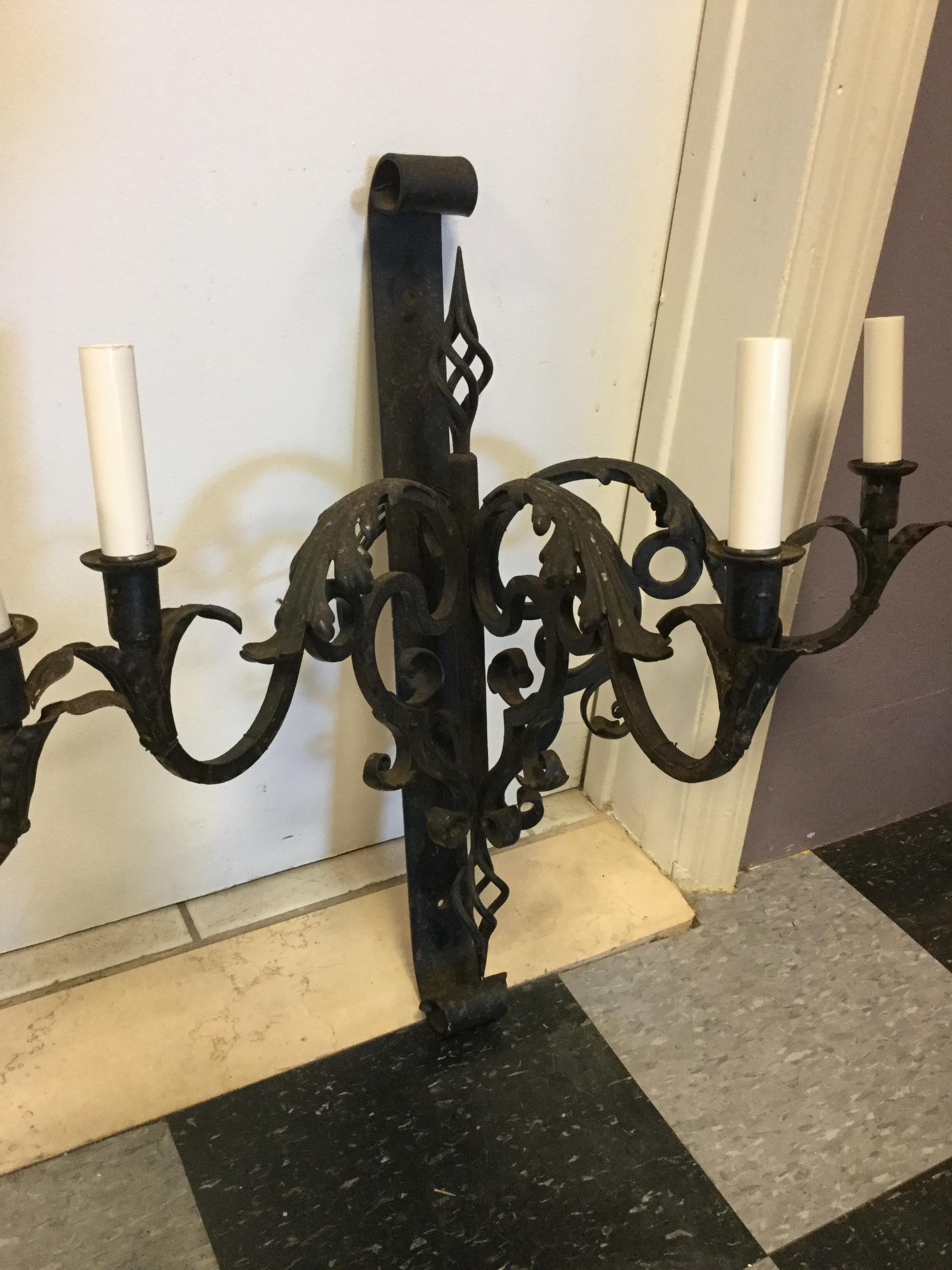 Mid-20th Century Impressively Large French Wrought Iron Wall Sconces