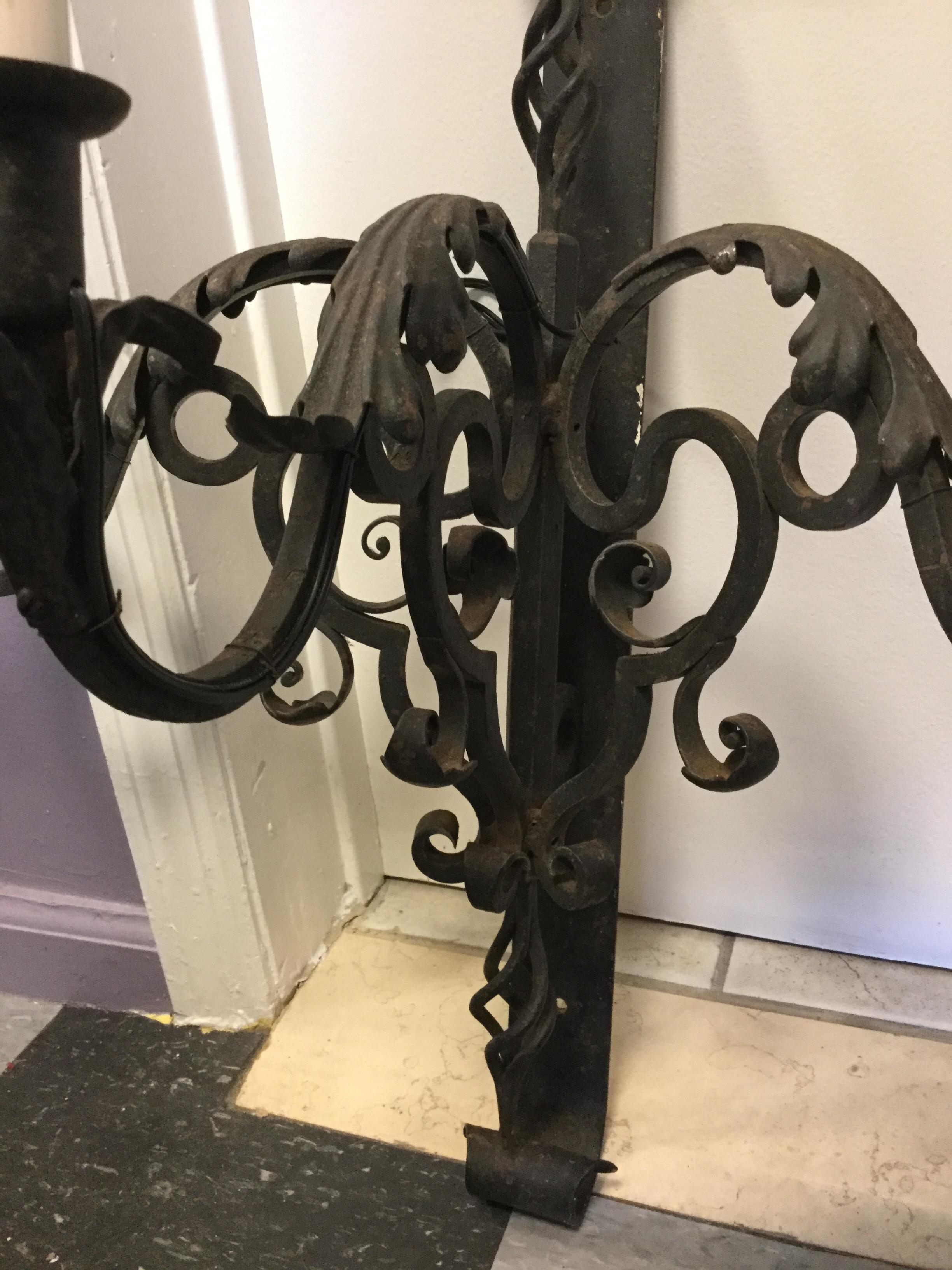 Impressively Large French Wrought Iron Wall Sconces 1