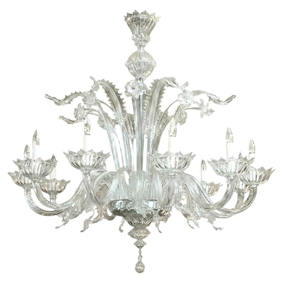 Impressively Large Murano Blown Clear Glass Chandelier For Sale