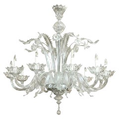 Impressively Large Murano Blown Clear Glass Chandelier