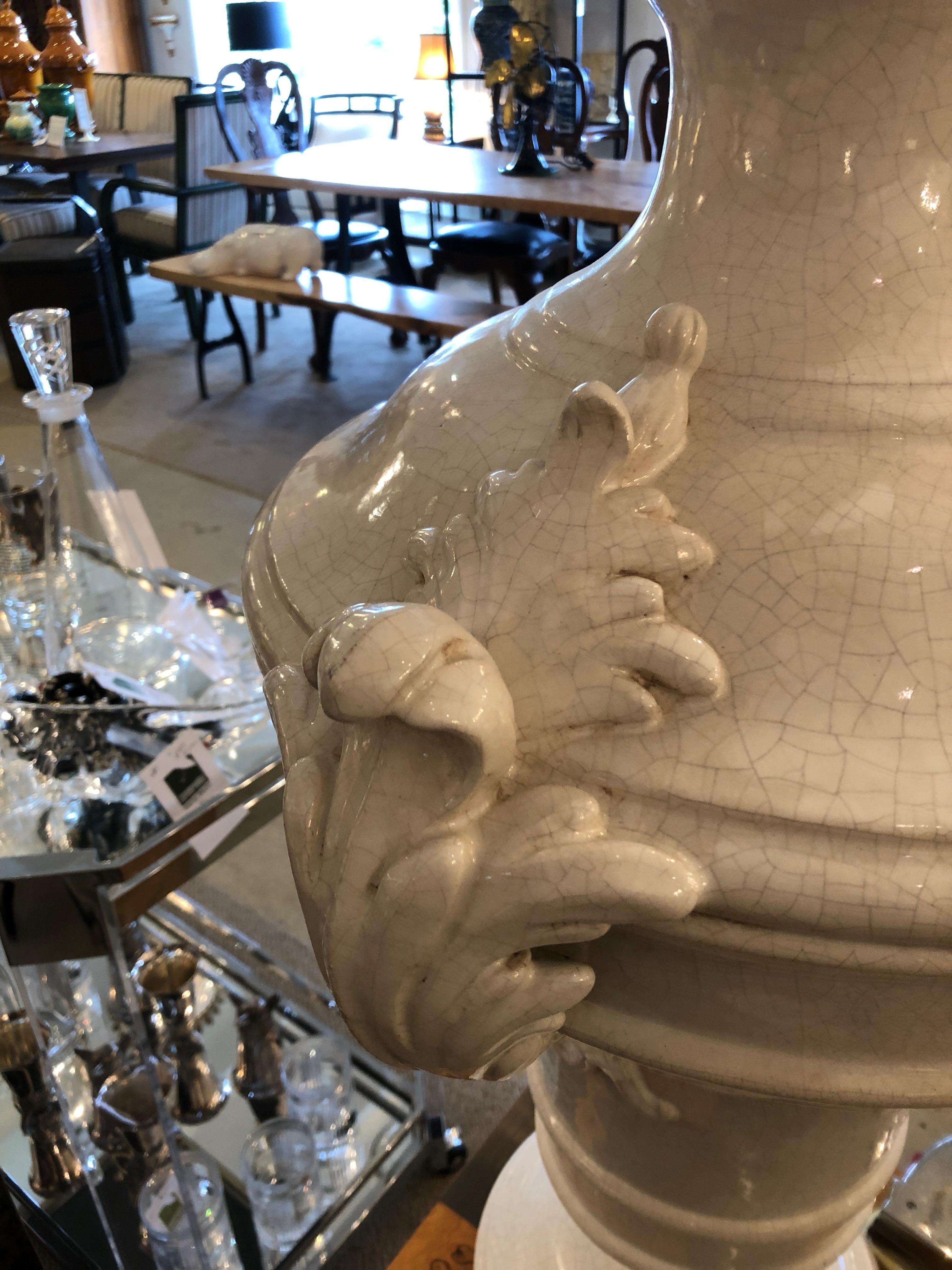 Impressively Large Neoclassical White Ceramic Lidded Urns 5