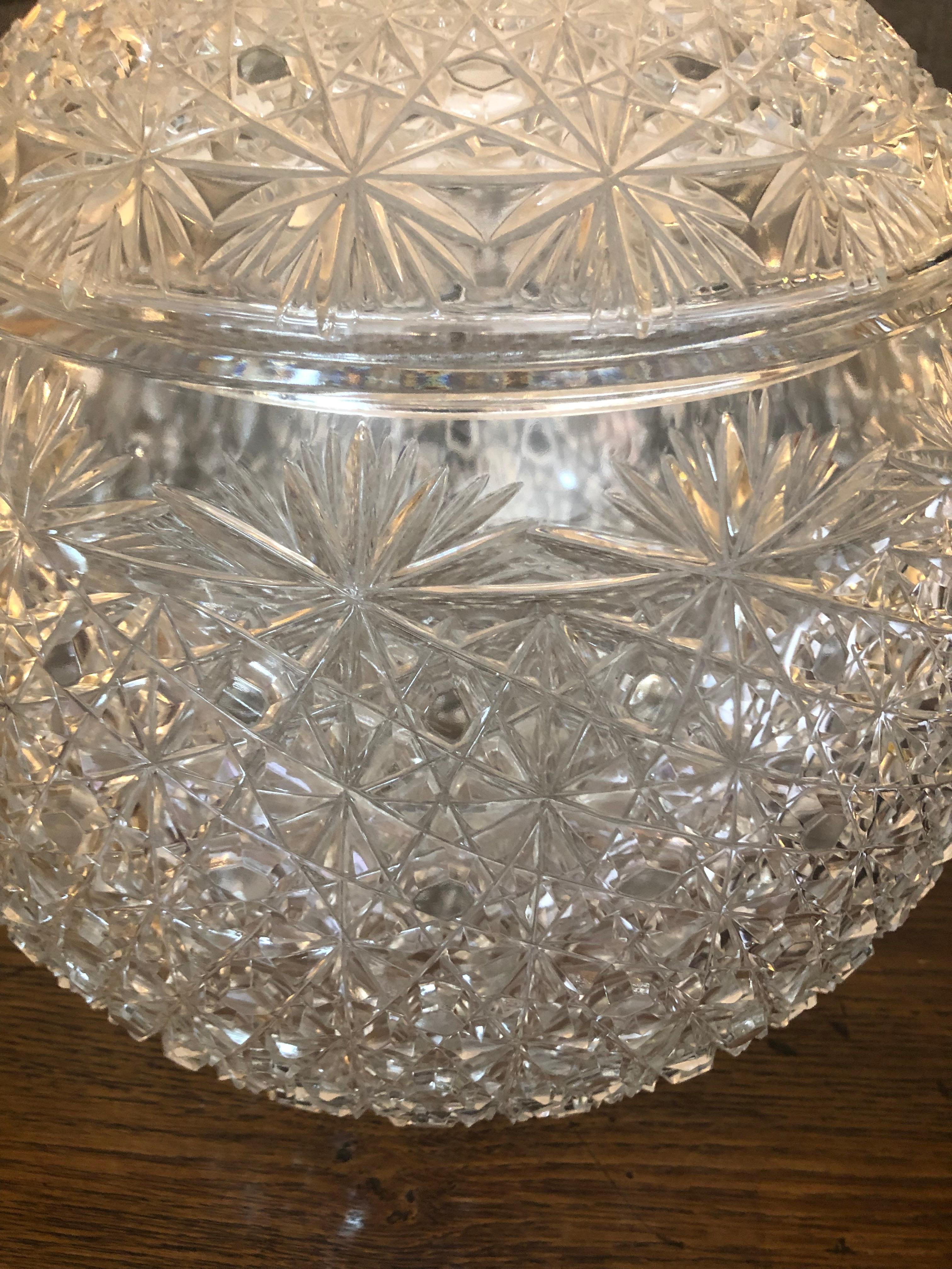 Impressively Large Ornately Cut Glass Rounded Lidded Urn In Good Condition For Sale In Hopewell, NJ