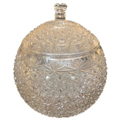 Impressively Large Ornately Cut Glass Rounded Lidded Urn