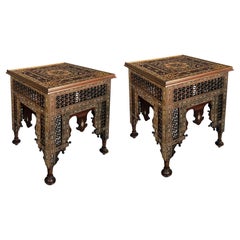 Impressively Large Pair of Moorish Inlaid Square Side/End Tables