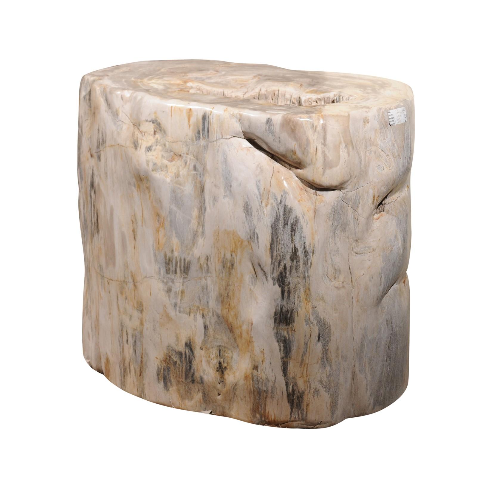 Une grande base à piédestal en bois pétrifié, belle base pour une table à plateau en verre !