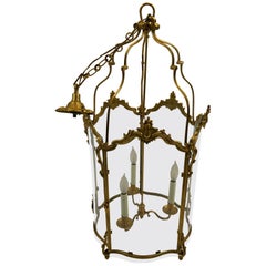 Impressively Large Vintage French Bronze Dore & Glass Lantern Chandelier