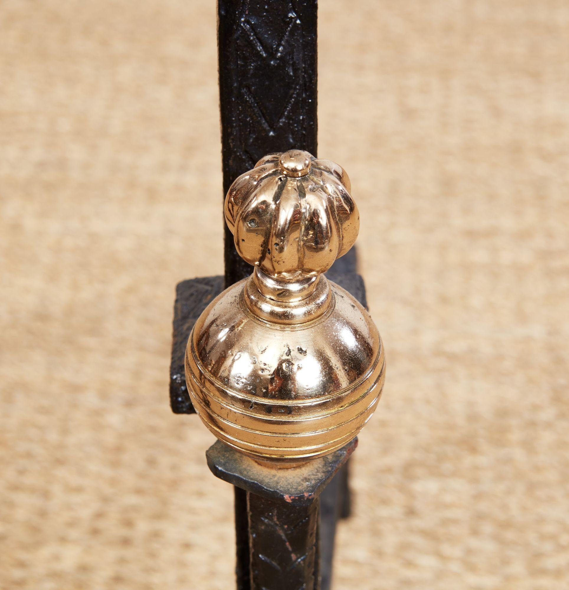 Impressively Scaled Iron and Brass Andirons 10
